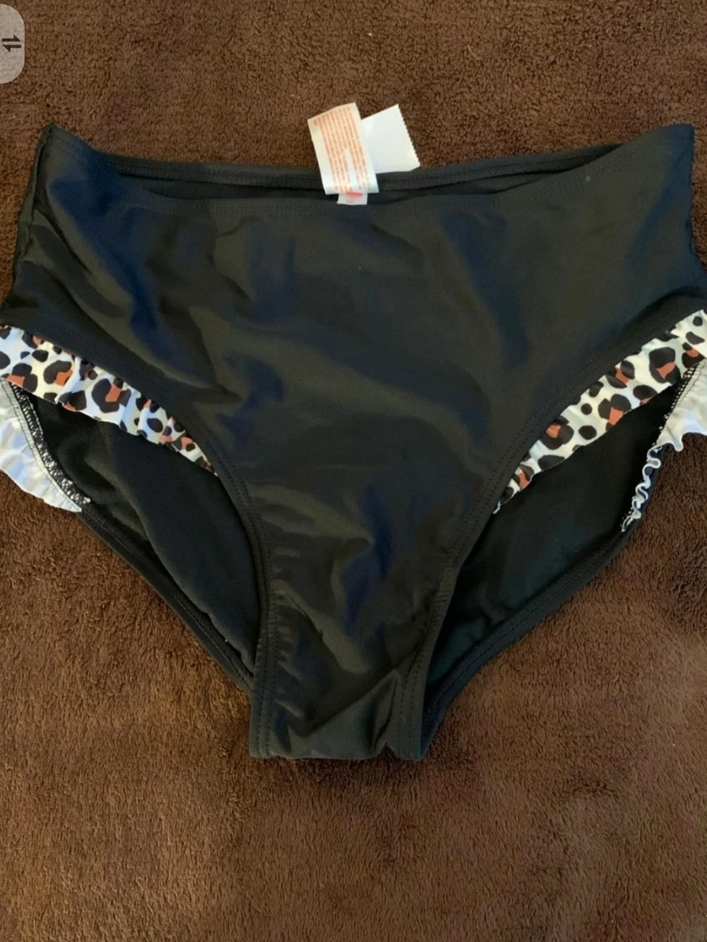 Cat & Jack Kids Black High-Waist Bikini Bottom with Leopard Accent